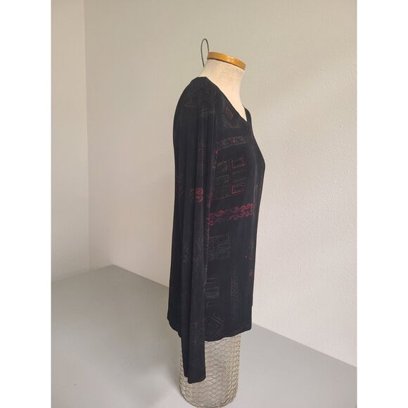 Chico's Travelers Geometric Black Red Sz 0 Long Sleeve Top Shirt Stretchy Travel - Picture 3 of 5